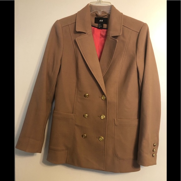 H&M Womens Blazer Size 8 Tan Pockets Gold Buttons